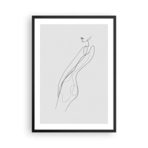 Affiche dans un cadre noir - Poster - Un croquis minimaliste d'une silhouette féminine sur un fond clair. - 50x70cm - Juste une promesse - Décoration murale moderne pour le salon et la chambre ARTTOR