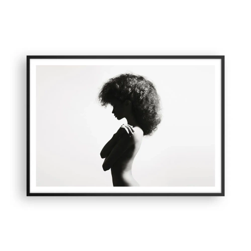 Affiche dans un cadre noir - Poster - Une silhouette subtile d'une femme dans des tons noirs et blancs sur un fond clair - 100x70cm - Comme une fleur au bout d'une fine tige - Décoration murale moderne pour le salon et la chambre ARTTOR