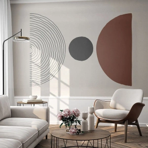 Papier Peint Photo Premium Sand - Graphiques minimalistes avec des cercles et des demi-cercles sur fond beige - 100x70cm - Au centre de l'attention - Décoration murale moderne pour le salon et la chambre ARTTOR