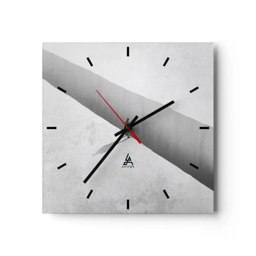 Horloge murale - Pendule murale - Une silhouette solitaire se tient au-dessus d'un gouffre profond dans un décor monochrome. - 30x30cm - Un objectif clair - Décoration murale moderne pour le salon et la chambre ARTTOR