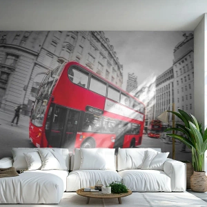 Papier Peint Photo Premium Sand - Londres traditionnellement - en bus - Ville, Londres, Autobus rouge - 250x175 cm