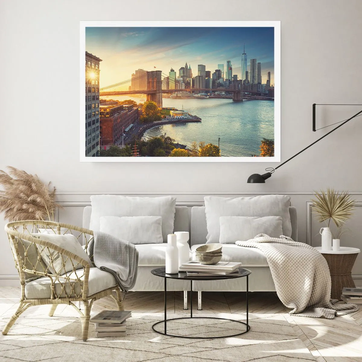 Affiche - Poster - Panorama de la ville avec le pont au coucher du soleil - 100x70cm - L'aube de la grande ville - Décoration murale moderne pour le salon et la chambre ARTTOR