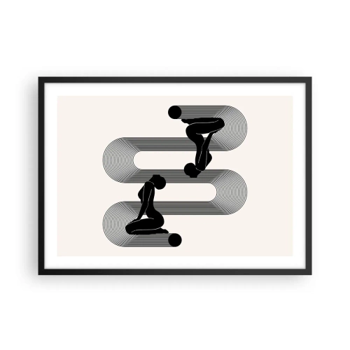 Affiche dans un cadre noir - Poster - Silhouettes noires avec des lignes géométriques sur fond clair - 70x50cm - Symétrie sensuelle - Décoration murale moderne pour le salon et la chambre ARTTOR