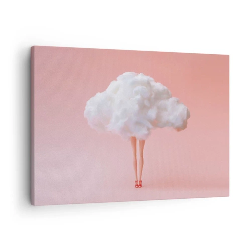 Impression sur toile - Image sur toile - Jambes dans un nuage sur fond rose - 70x50cm - Douce promesse - Décoration murale moderne pour le salon et la chambre ARTTOR