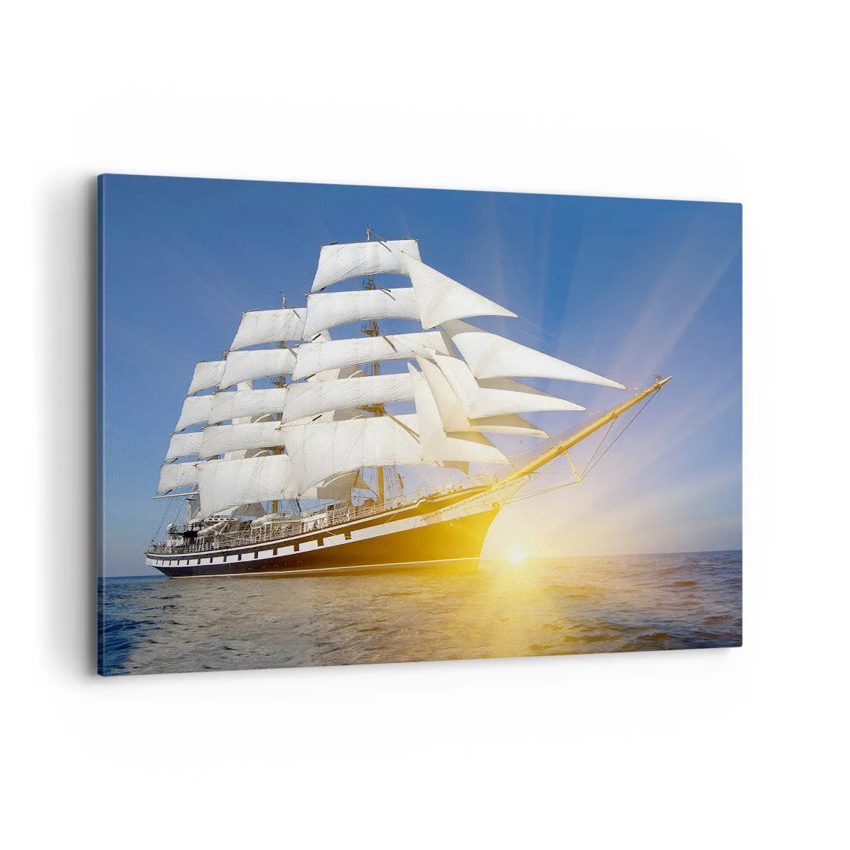 Impression sur toile - Image sur toile - Un voilier en mer à la lumière du soleil couchant - 100x70cm - Leur temps ne passera jamais - Décoration murale moderne pour le salon et la chambre ARTTOR