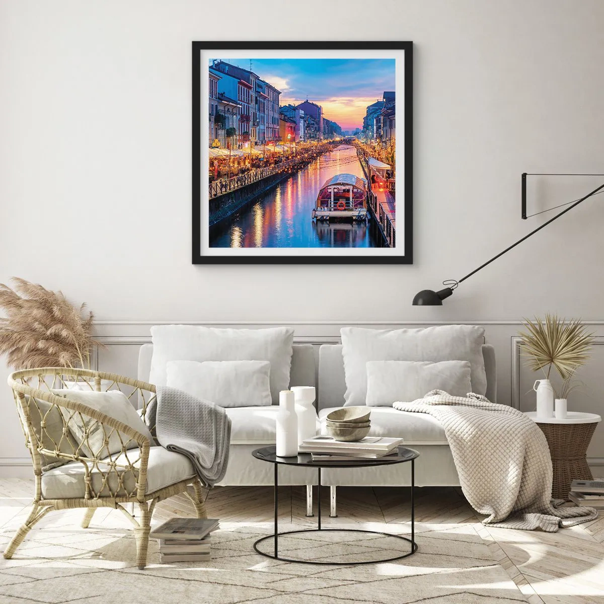 Affiche dans un cadre noir - Poster - Soirée de lumière et de jeu - 40x40 cm