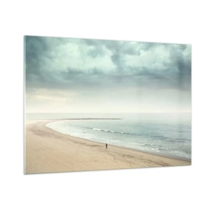 Impression sur verre - Image sur verre - Une silhouette se promenant sur une plage déserte au bord d'une mer calme - 100x70cm - à la recherche de la paix - Décoration murale moderne pour le salon et la chambre ARTTOR