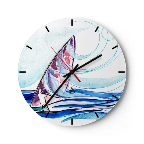 Horloge murale - Pendule murale - Un voilier sur une mer agitée dans une forme dynamique et abstraite - 30x30cm - Avec le vent au rythme des vagues - Décoration murale moderne pour le salon, la cuisine et la chambre ARTTOR