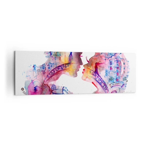 Impression sur toile - Image sur toile - Une aquarelle romantique représentant les silhouettes des amoureux - 160x50cm - Le pont secret des soupirs - Décoration murale moderne pour le salon et la chambre ARTTOR