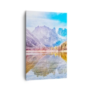 Impression sur toile - Image sur toile - Paysage de montagne d'automne avec un lac - 80x120cm - C'est déjà le printemps à la montagne - Décoration murale moderne pour le salon et la chambre ARTTOR