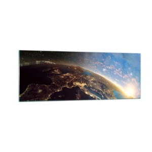 Impression sur verre - Image sur verre - Vue de la Terre depuis l'espace au lever du soleil - 140x50cm - Regardons-nous de loin - Décoration murale moderne pour le salon et la chambre ARTTOR