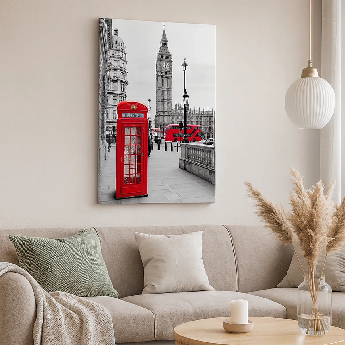 Impression sur toile - Image sur toile - Une cabine téléphonique rouge avec Big Ben en arrière-plan à Londres - 50x70cm - Sans aucun doute Londres - Décoration murale moderne pour le salon et la chambre ARTTOR