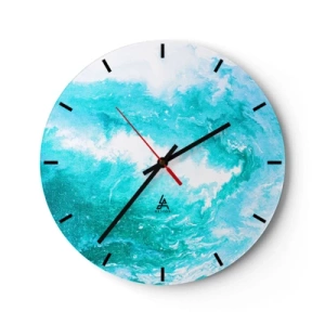 Horloge murale - Pendule murale - Vague abstraite dans les tons de bleu et de turquoise - 30x30cm - Au coeur de l'élément - Décoration murale moderne pour le salon, la cuisine et la chambre ARTTOR