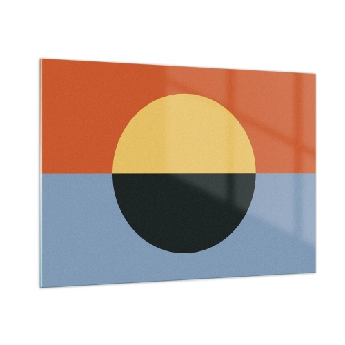 Impression sur verre - Image sur verre - Composition abstraite avec un cercle dans des tons chauds et froids - 100x70cm - Composition de chaleur et de fraîcheur - Décoration murale moderne pour le salon et la chambre ARTTOR