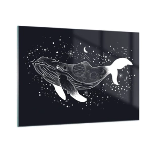 Impression sur verre - Image sur verre - Silhouette blanche graphique d'une baleine flottant dans l'espace - 100x70cm - Dans l'océan de l'univers - Décoration murale moderne pour le salon et la chambre ARTTOR