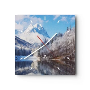 Horloge murale - Pendule murale - Paysage de montagne hivernal avec des arbres enneigés et un lac - 30x30cm - Protecteur de la neige - Décoration murale moderne pour le salon et la chambre ARTTOR