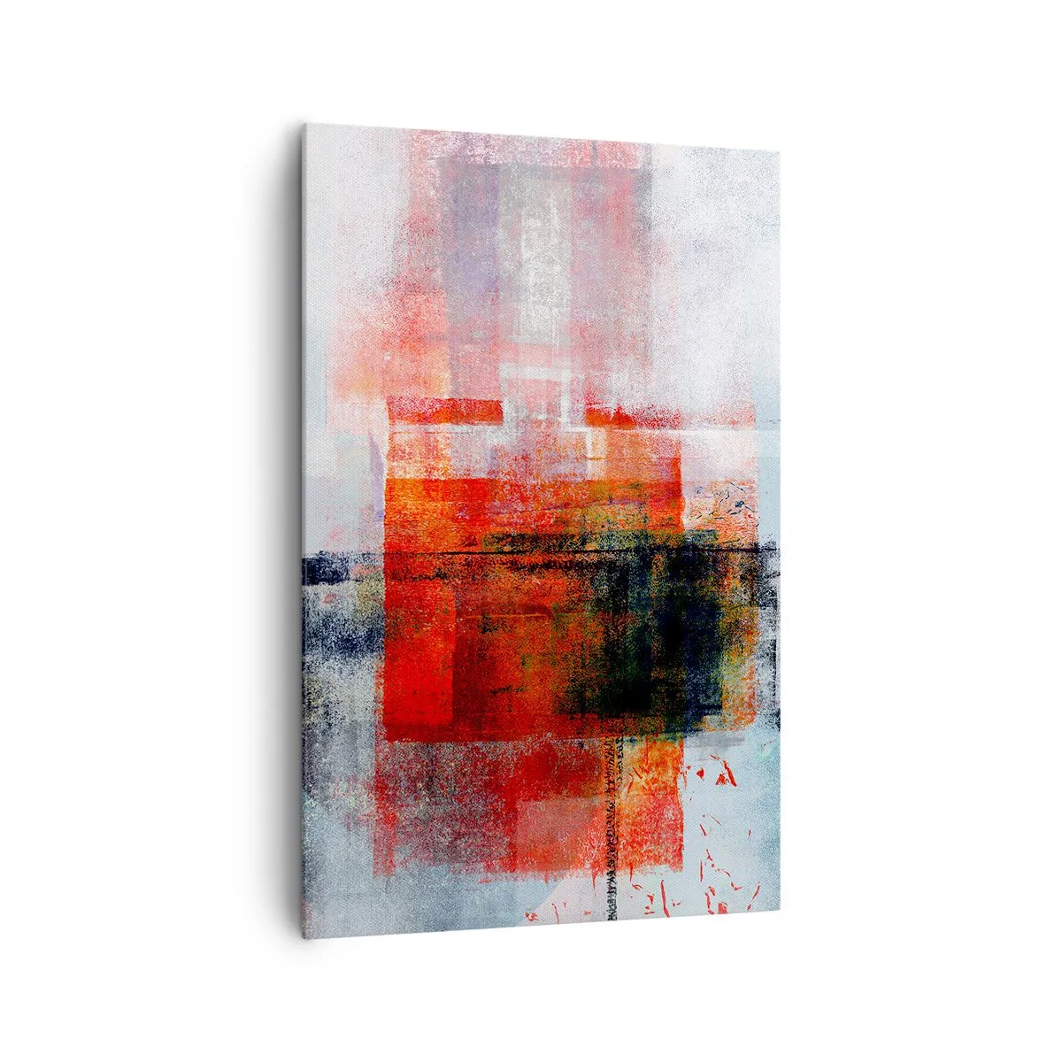 Impression sur toile - Image sur toile - Composition géométrique abstraite avec des accents rouges et oranges - 80x120cm - Composition embrasée - Décoration murale moderne pour le salon et la chambre ARTTOR