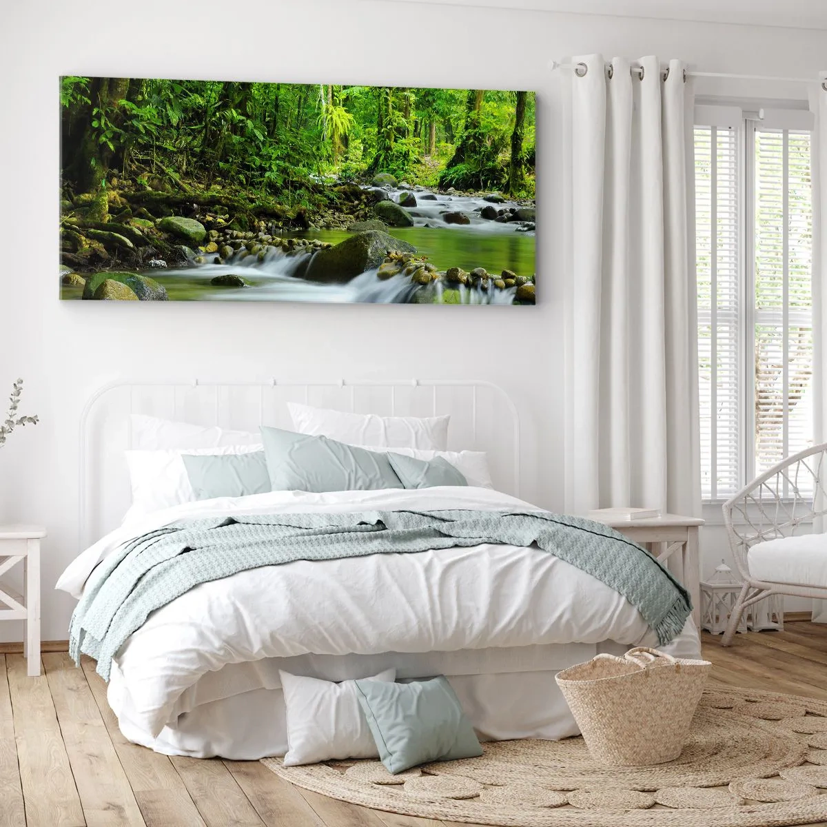 Impression sur toile - Image sur toile - Un ruisseau dans une forêt tropicale luxuriante - 140x50cm - Nager dans un océan de verdure - Décoration murale moderne pour le salon et la chambre ARTTOR
