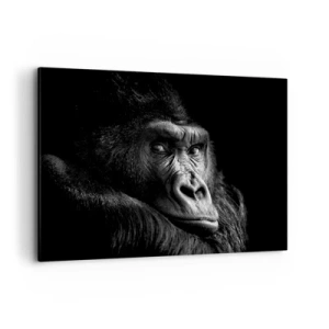 Impression sur toile - Image sur toile - Portrait noir et blanc d'un gorille majestueux - 100x70cm - Et qu'est-ce que tu regardes? - Décoration murale moderne pour le salon et la chambre ARTTOR