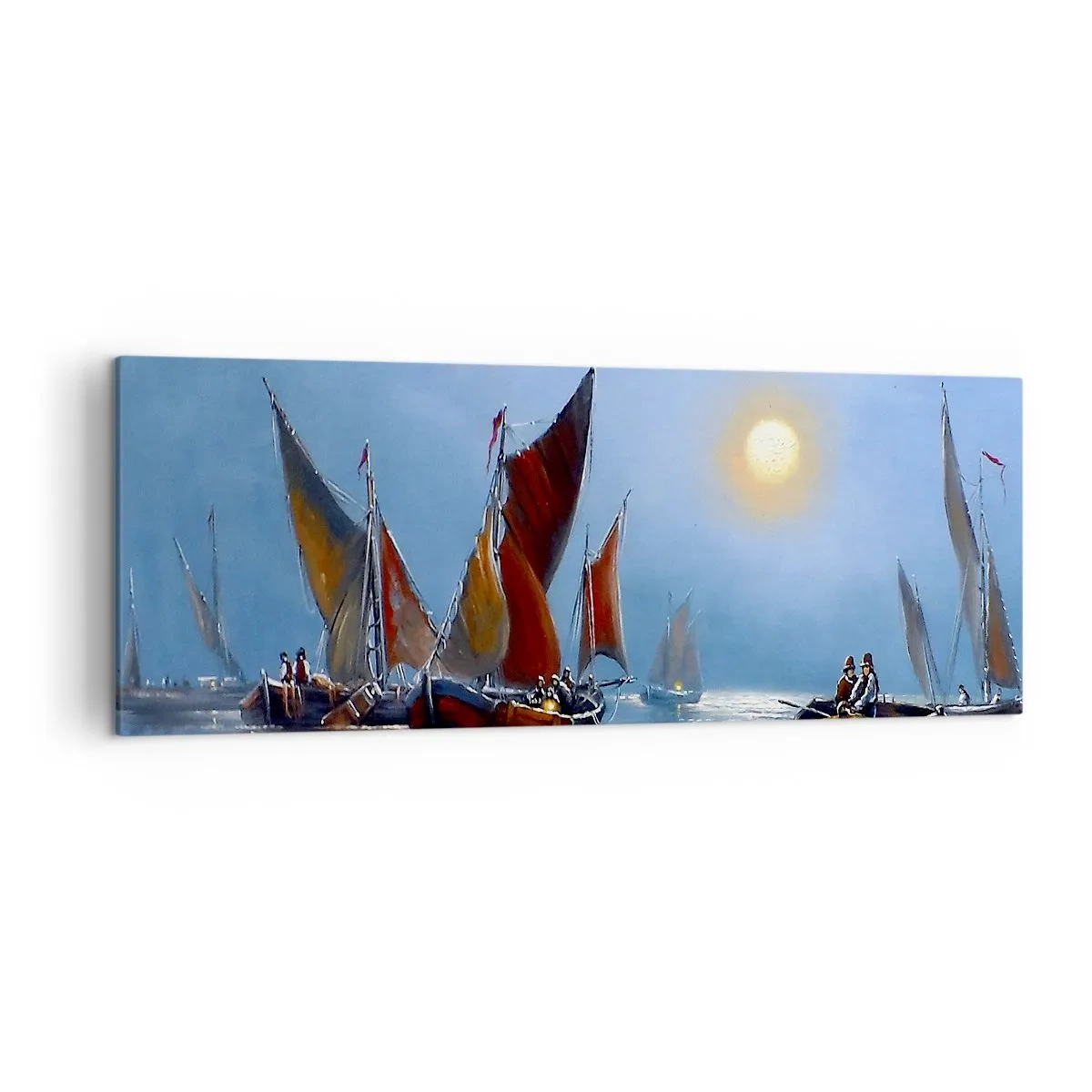 Impression sur toile - Image sur toile - Bateaux à voiles sur une eau calme au coucher du soleil - 140x50cm - Pêche de nuit - Décoration murale moderne pour le salon et la chambre ARTTOR