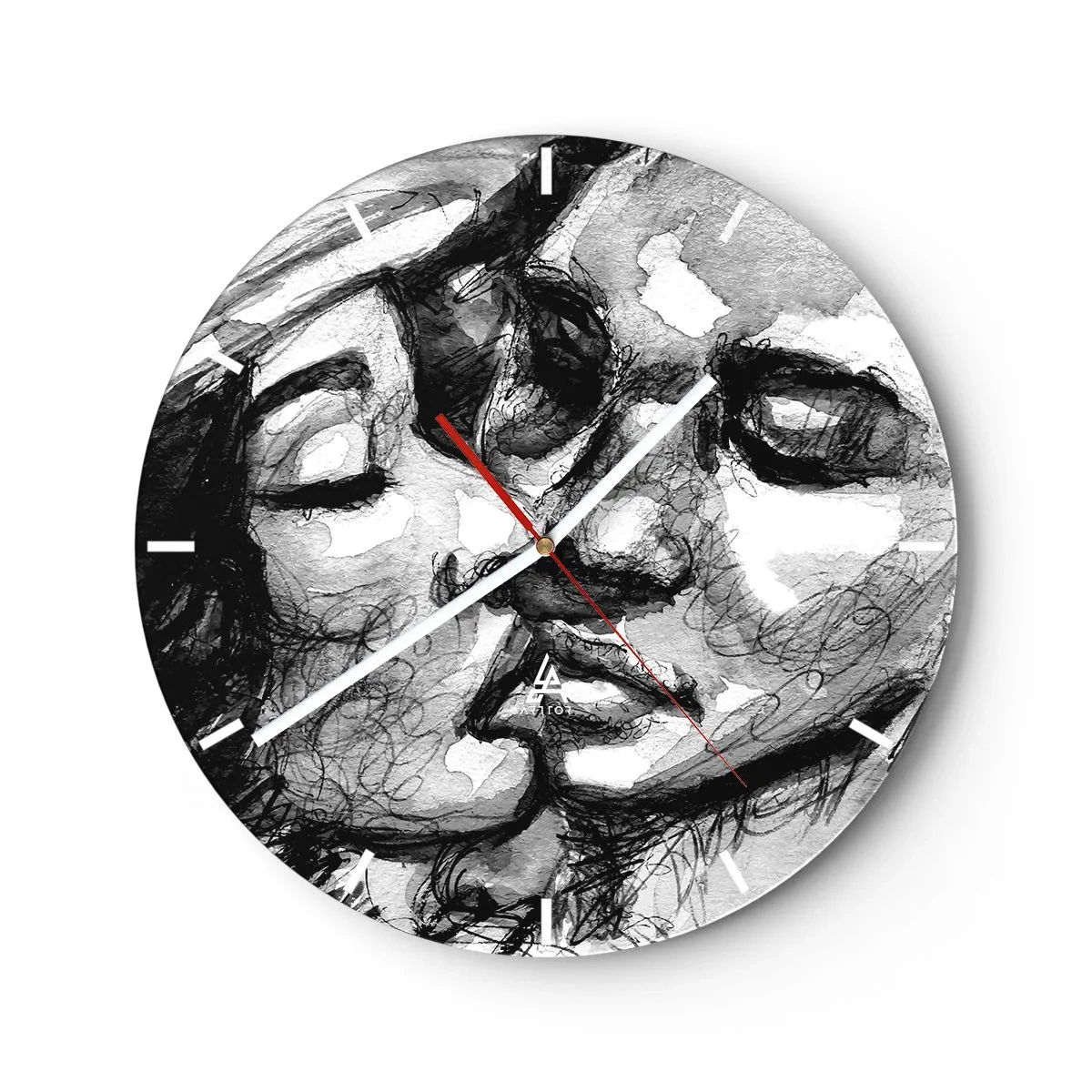 Horloge murale - Pendule murale - Croquis en noir et blanc d'un couple qui s'embrasse - 30x30cm - Un moment tendre - Décoration murale moderne pour le salon, la cuisine et la chambre ARTTOR
