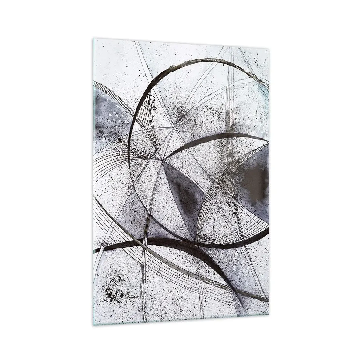 Impression sur verre - Image sur verre - Lignes et formes abstraites dans des tons de gris et de noir - 70x100cm - Fantaisie futuriste - Décoration murale moderne pour le salon et la chambre ARTTOR