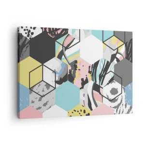 Impression sur toile - Image sur toile - Motif hexagonal géométrique avec des détails abstraits colorés - 70x50cm - Hexagones et cubes en six couleurs - Décoration murale moderne pour le salon et la chambre ARTTOR