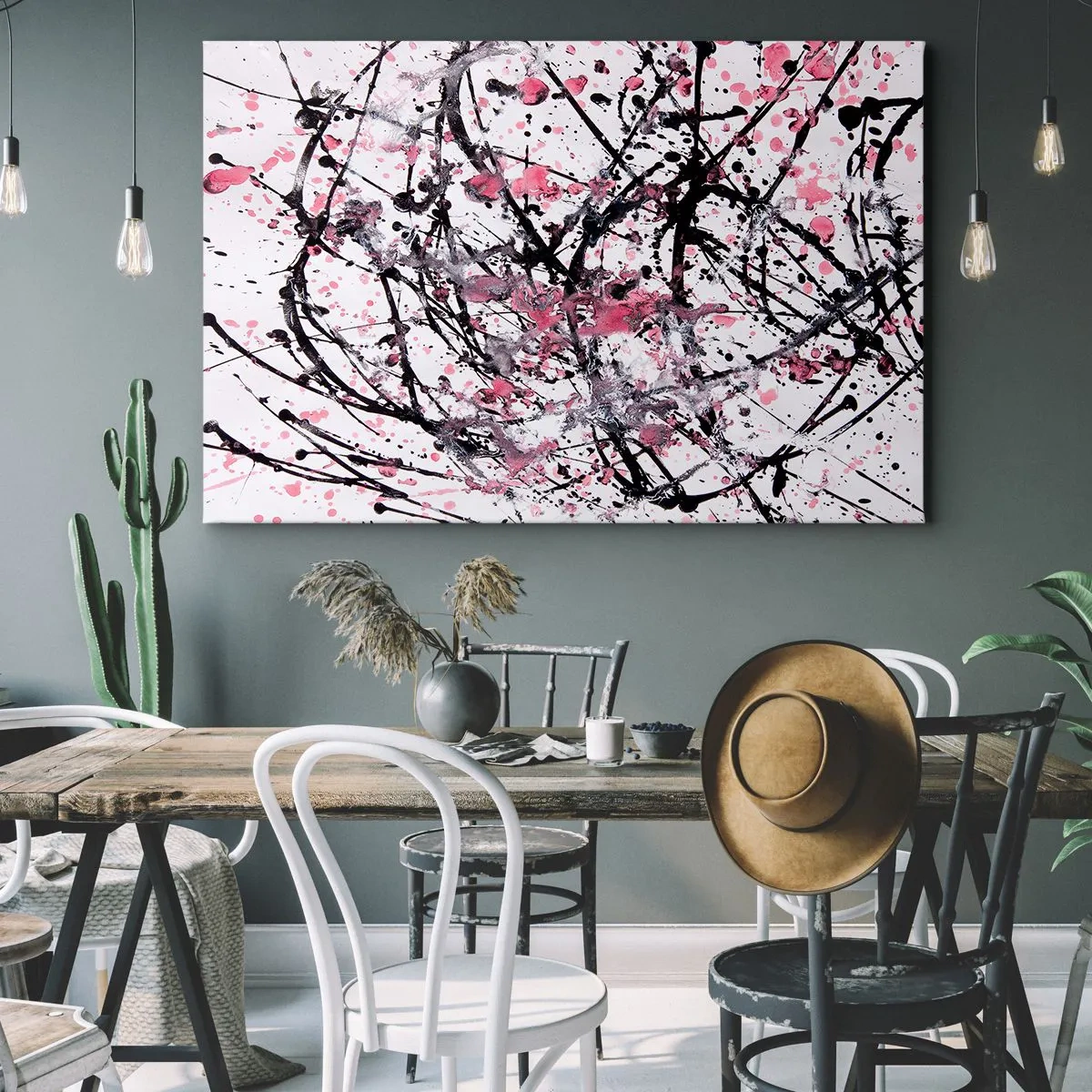 Impression sur toile - Image sur toile - Motif abstrait dans les tons de rose, noir et blanc - 70x50cm - La nature éphémère de la vie - Décoration murale moderne pour le salon et la chambre ARTTOR