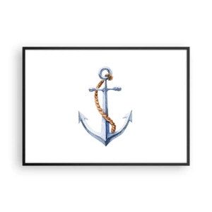 Affiche dans un cadre noir - Poster - Ancre avec corde dans un style aquarelle - 100x70cm - Ah l'aventure ! - Décoration murale moderne pour le salon et la chambre ARTTOR