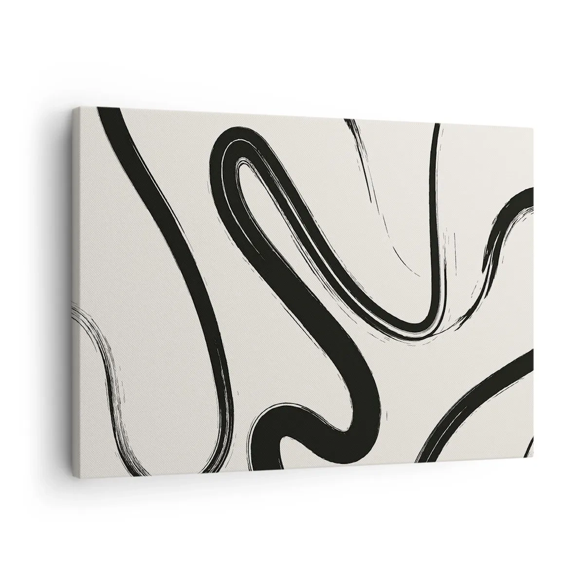Impression sur toile - Image sur toile - Lignes courbes noires et blanches sur fond clair - 70x50cm - Fantaisie en noir et blanc - Décoration murale moderne pour le salon et la chambre ARTTOR