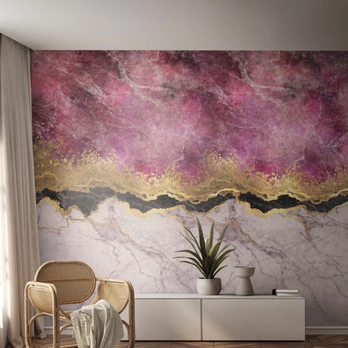 Papier Peint Photo Premium Canvas - Marbre abstrait dans des tons de rose avec des accents dorés - 100x70cm - À la frontière - Décoration murale moderne pour le salon et la chambre ARTTOR