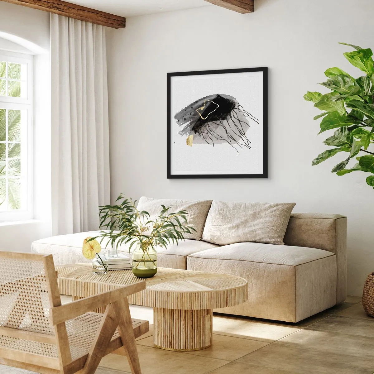 Affiche dans un cadre noir - Poster - En noir et en or - 40x40 cm