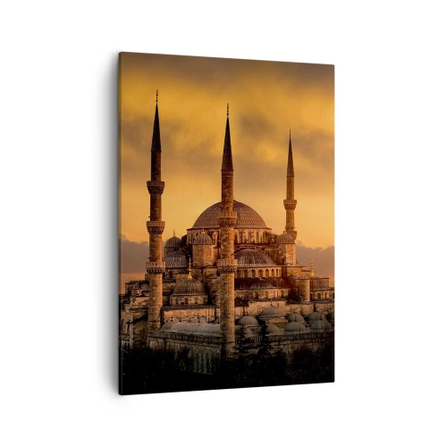 Impression sur toile - Image sur toile - La mosquée au coucher du soleil aux couleurs chaudes - 50x70cm - Dieu est grand - Décoration murale moderne pour le salon et la chambre ARTTOR