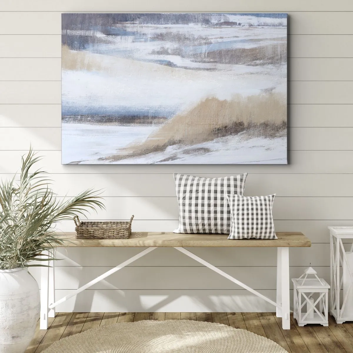 Impression sur toile - Image sur toile - Paysage d'hiver abstrait dans les tons de blanc et de bleu - 100x70cm - Composition hivernale - Décoration murale moderne pour le salon et la chambre ARTTOR