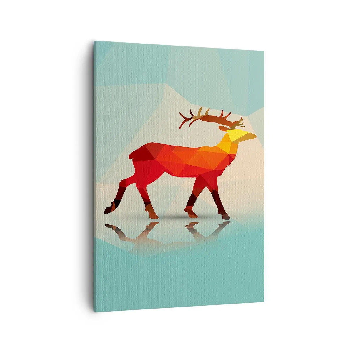 Impression sur toile - Image sur toile - Silhouette géométrique d'un cerf dans les tons de rouge et d'orange - 50x70cm - Cerf géométrique - Décoration murale moderne pour le salon et la chambre ARTTOR