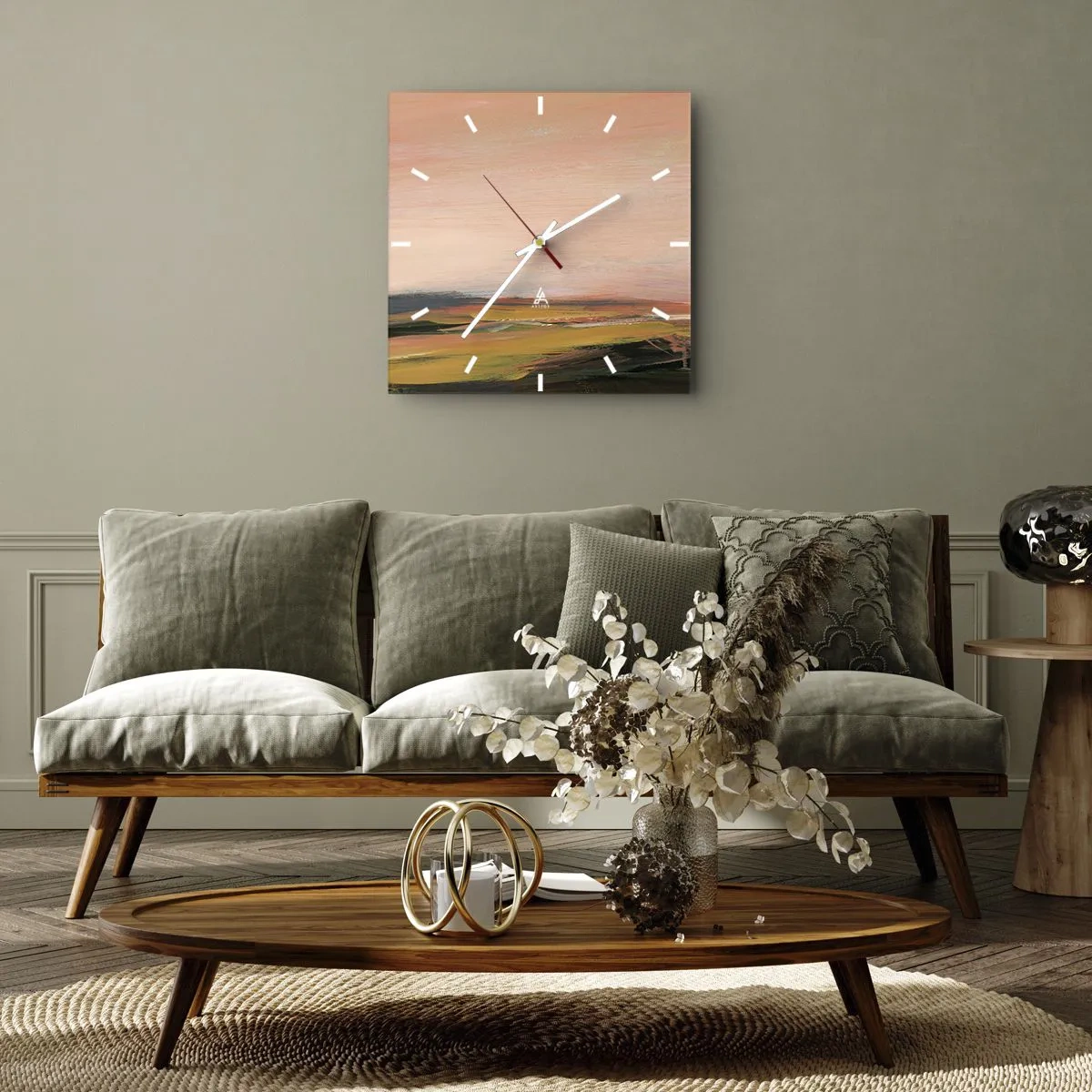 Horloge murale - Pendule murale - Un paysage aux tons roses et dorés - 30x30cm - Dans les tons de roses - Décoration murale moderne pour le salon et la chambre ARTTOR