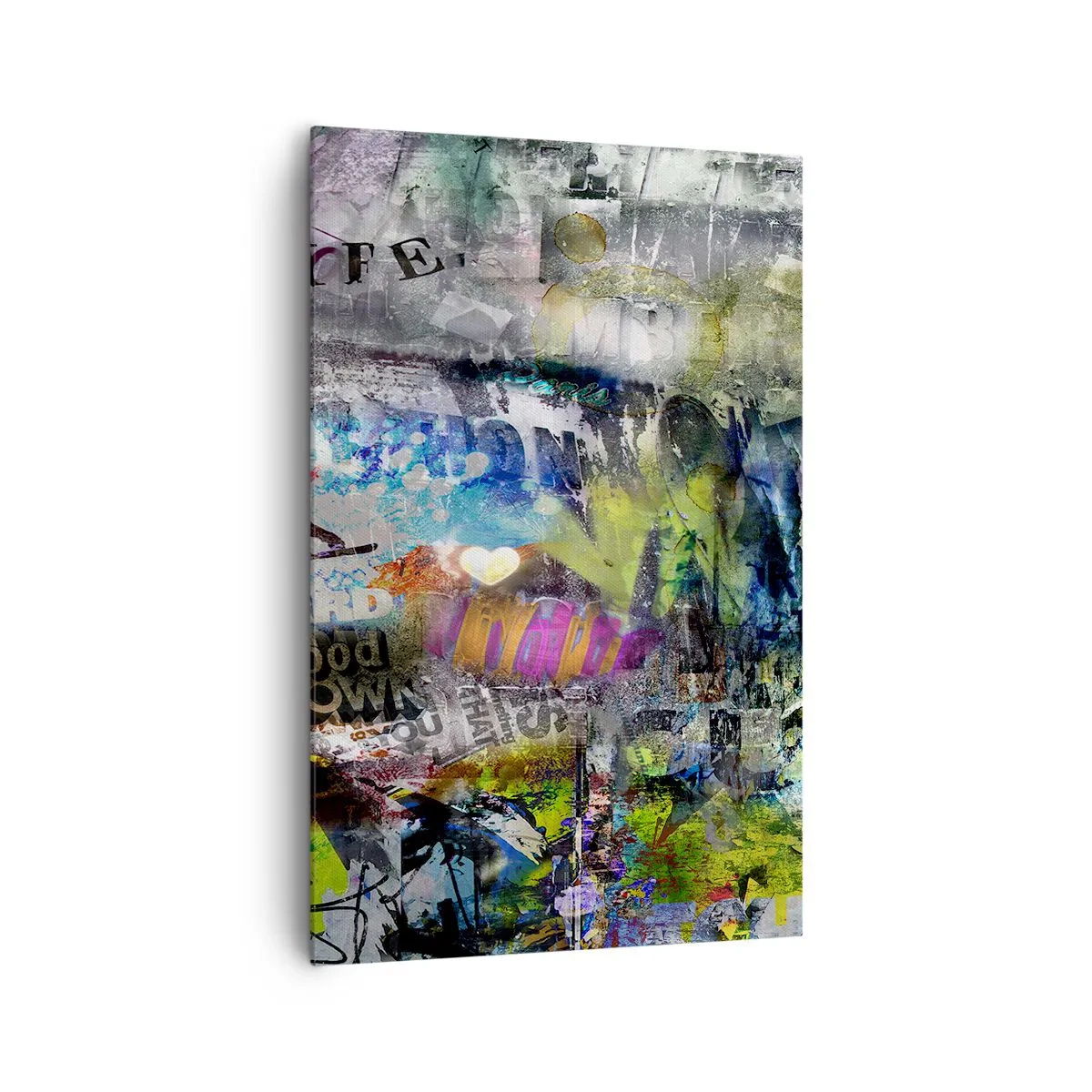 Impression sur toile - Image sur toile - Collage abstrait avec texte et couleurs variées - 80x120cm - Collage de souvenirs - Décoration murale moderne pour le salon et la chambre ARTTOR