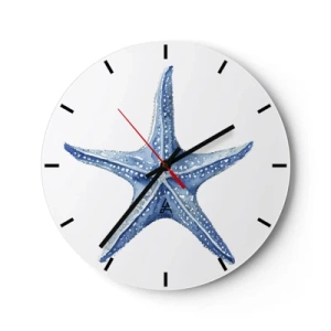 Horloge murale - Pendule murale - Étoile de mer bleue sur fond blanc dans un style aquarelle - 30x30cm - Étoile de mer - Décoration murale moderne pour le salon, la cuisine et la chambre ARTTOR