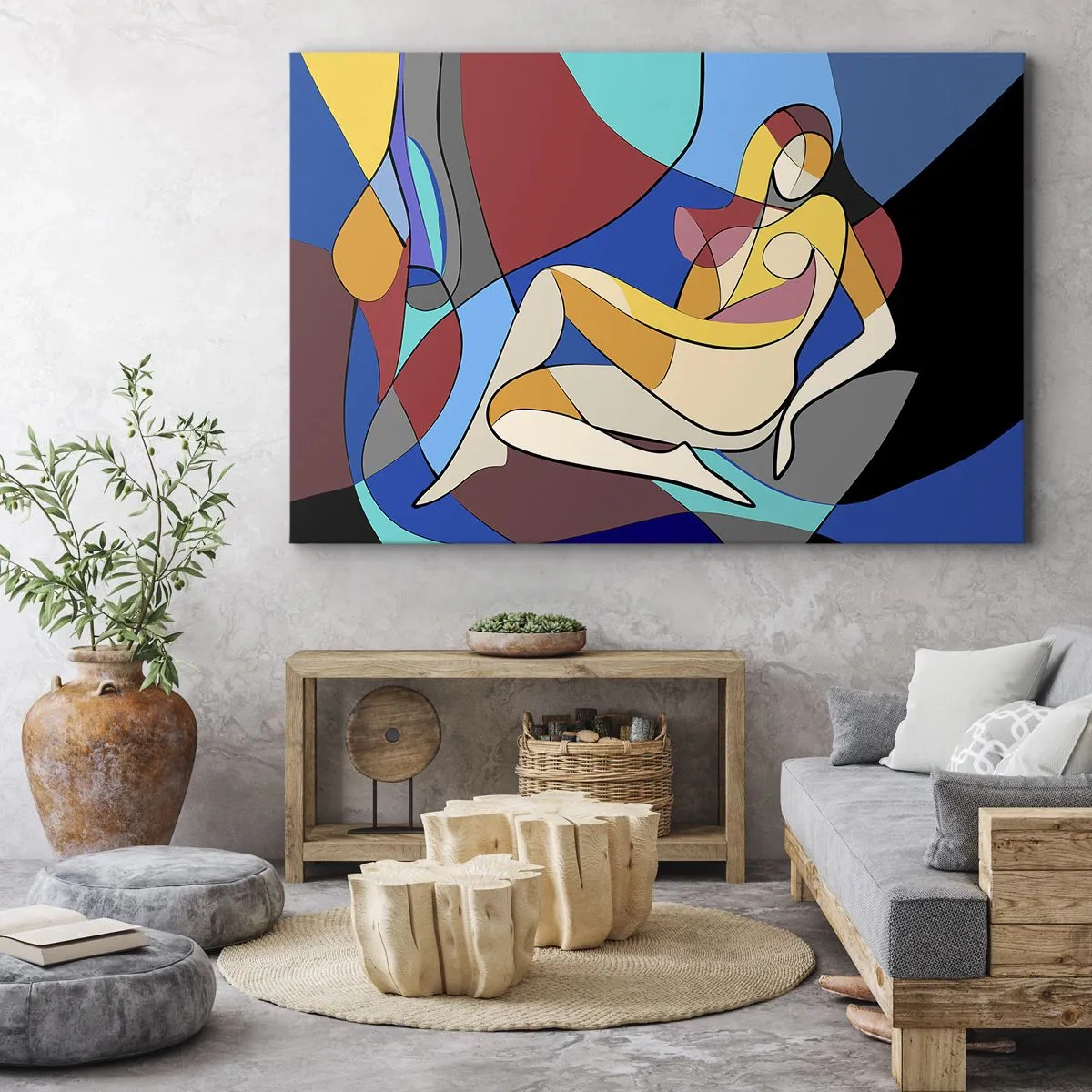 Impression sur toile - Image sur toile - Nu coloré dans le style cubiste - 120x80cm - Nu cubiste - Décoration murale moderne pour le salon et la chambre ARTTOR