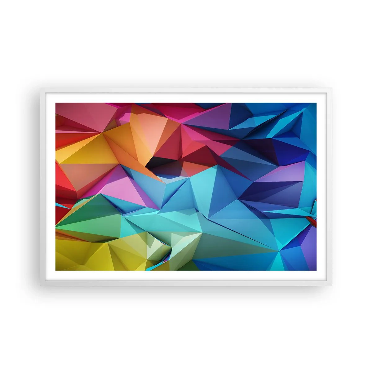 Affiche dans un cadre blanc - Poster - Origami arc-en-ciel - 91x61 cm