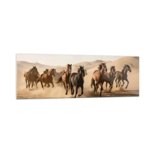 Impression sur verre - Image sur verre - Chevaux au galop sur fond de désert - 160x50cm - Libre comme le vent - Décoration murale moderne pour le salon et la chambre ARTTOR