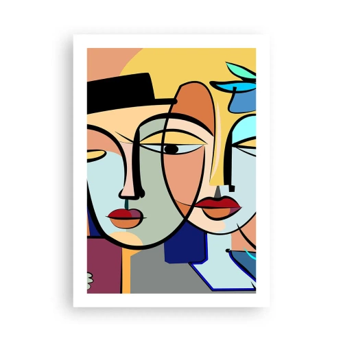 Affiche - Poster - Composition abstraite colorée de visages dans un style cubiste - 50x70cm - Le Rendez-vous de Picasso - Décoration murale moderne pour le salon et la chambre ARTTOR