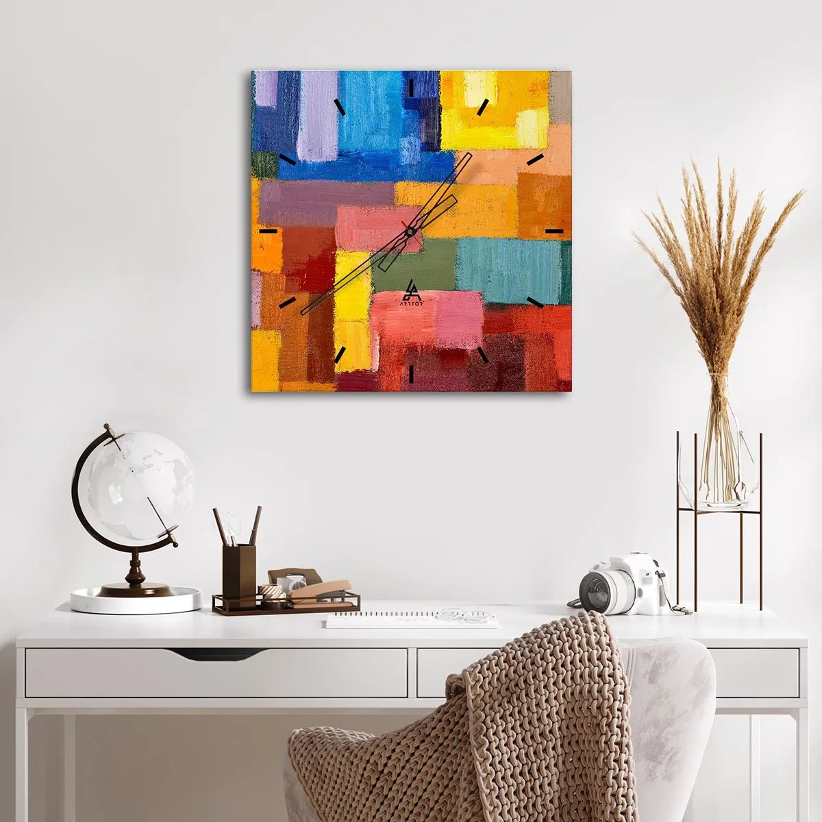 Horloge murale - Pendule murale - Rectangles abstraits colorés dans différentes nuances - 30x30cm - Chacun est différent, tout est coloré - Décoration murale moderne pour le salon et la chambre ARTTOR
