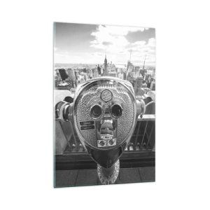 Impression sur verre - Image sur verre - Vue monochrome à travers le télescope du panorama de la ville - 80x120cm - Ville sur les villes - Décoration murale moderne pour le salon et la chambre ARTTOR