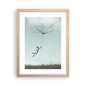 Affiche dans un chêne clair - Poster - Cerfs-volants, pissenlits, vent - 30x40 cm