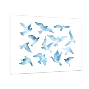 Impression sur verre - Image sur verre - Illustration d'oiseaux bleus sur fond blanc - 100x70cm - Oiseaux bleus - Décoration murale moderne pour le salon et la chambre ARTTOR