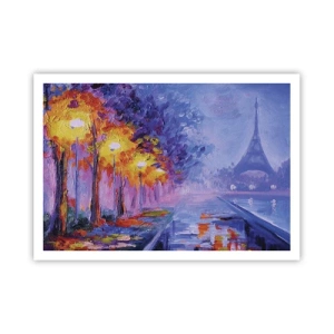 Affiche - Poster - Une avenue avec des lampadaires à Paris avec la Tour Eiffel en arrière-plan - 100x70cm - Une ballade idéale - Décoration murale moderne pour le salon et la chambre ARTTOR