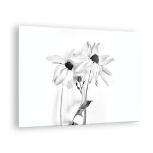Impression sur verre - Image sur verre - Fleurs noires et blanches dans un style minimaliste - 70x50cm - Personne ne souhaite être seul - Décoration murale moderne pour le salon et la chambre ARTTOR