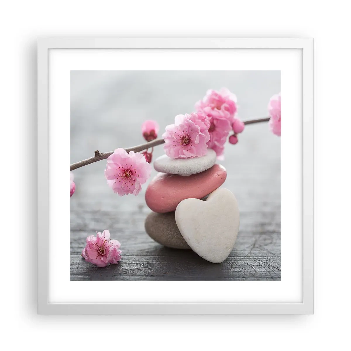 Affiche dans un cadre blanc - Poster - Le bonheur avec une fleur de cerisier - 40x40 cm