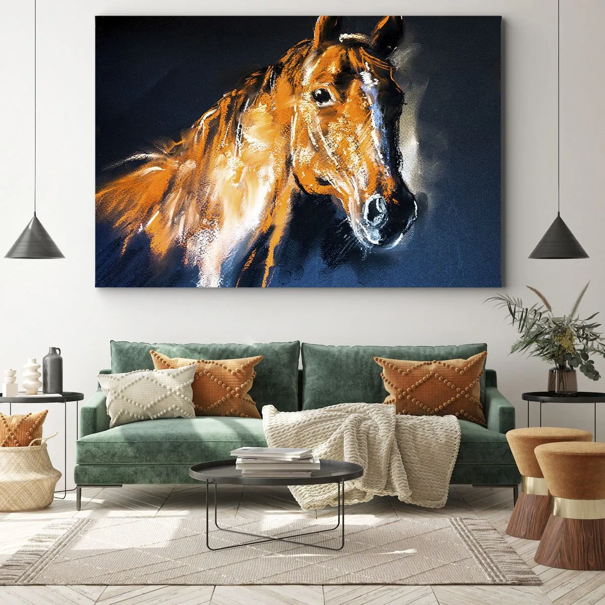 Impression sur toile - Image sur toile - Portrait d'un cheval dans un style pictural dynamique - 120x80cm - Et alors, tu y vas ? - Décoration murale moderne pour le salon et la chambre ARTTOR